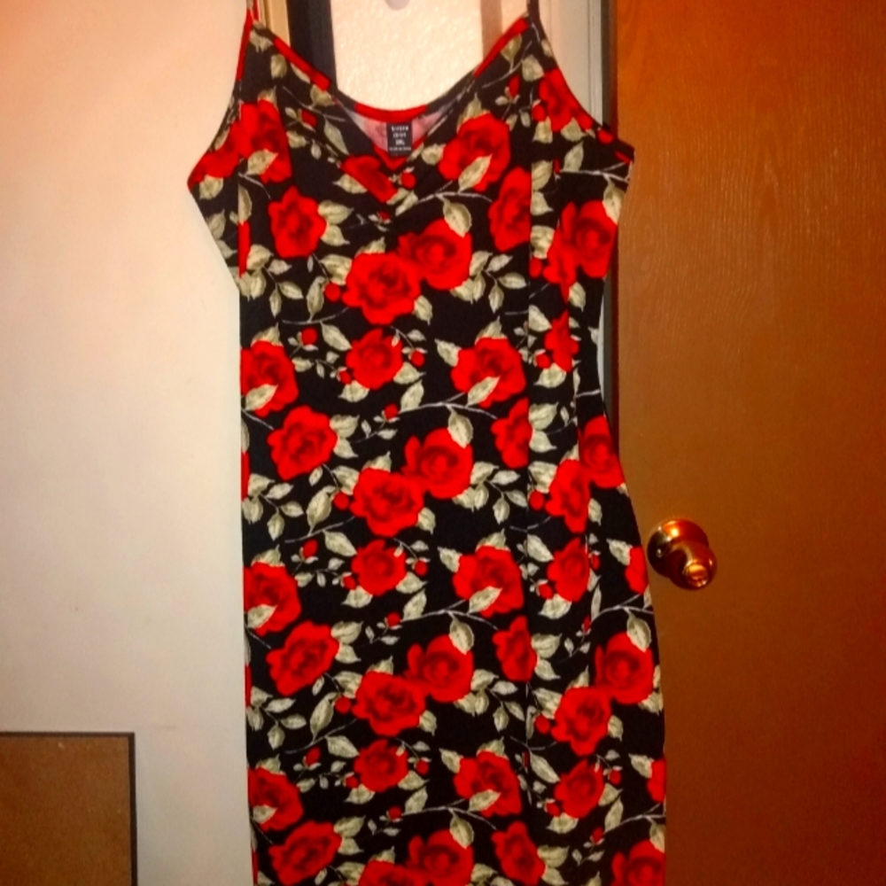 Red and black Floral dress